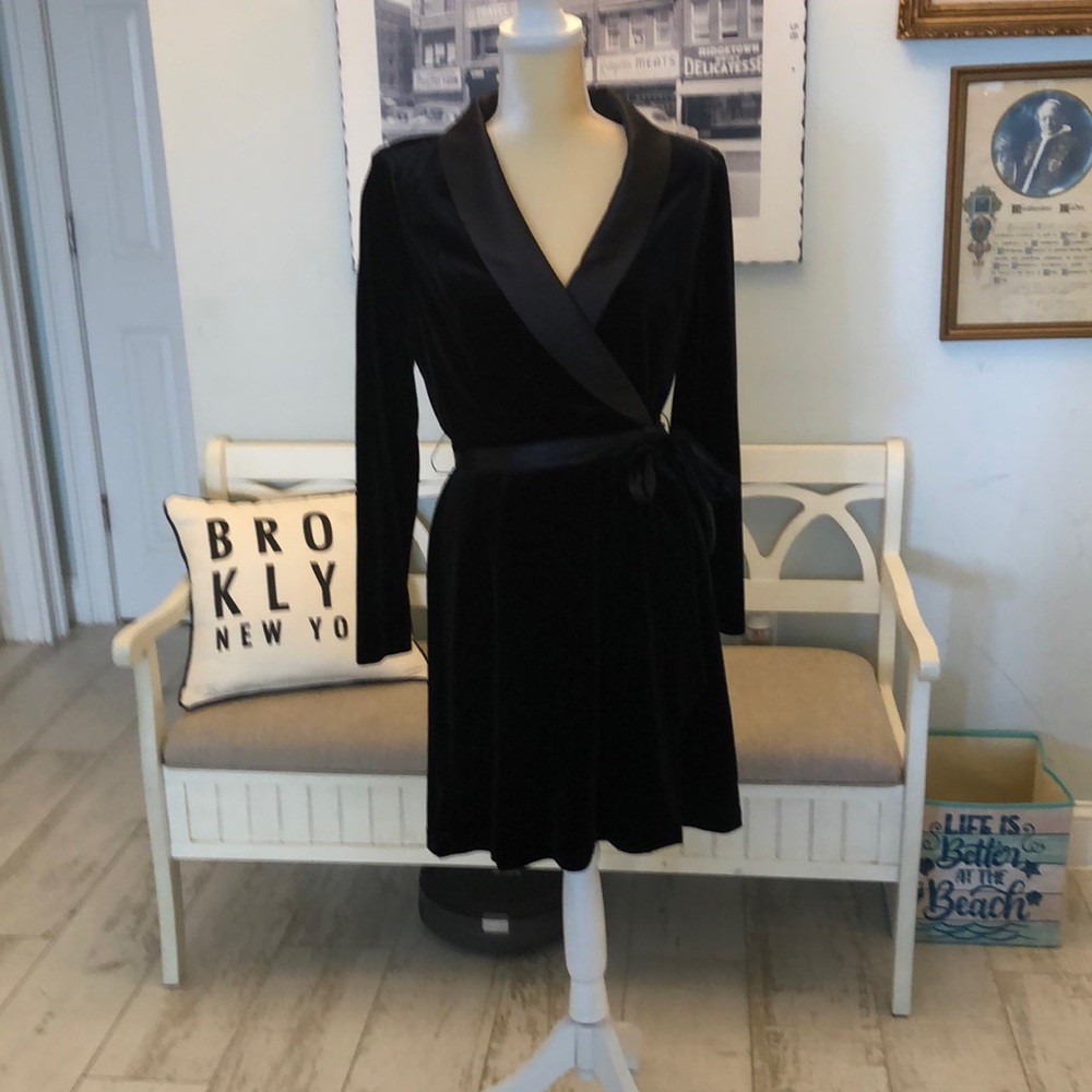 Black velvet, and satin kneelength dress